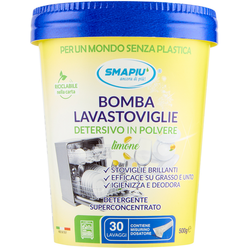 Smapiu Bomba Lavastoviglie Polvere Limone 30 Lavaggi Limone Barattolo 500 Grammi