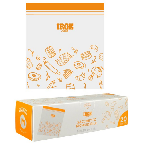 Irge Casa Busta Alimentare Richiudibile Con Zip 20 Pezzi 18x20 1 Litro