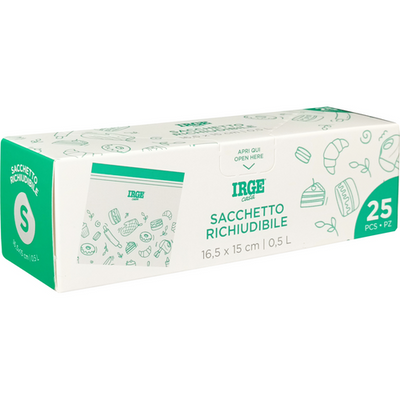 Irge Casa Busta Alimentare Richiudibile Con Zip 25 Pezzi 16,5x15 0,5 Litri