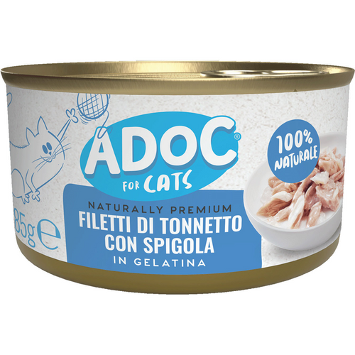 Adoc Cats Filetti Di Tonnetto E Spigola In Gelatina 100% Naturale Lattina 85 Grammi