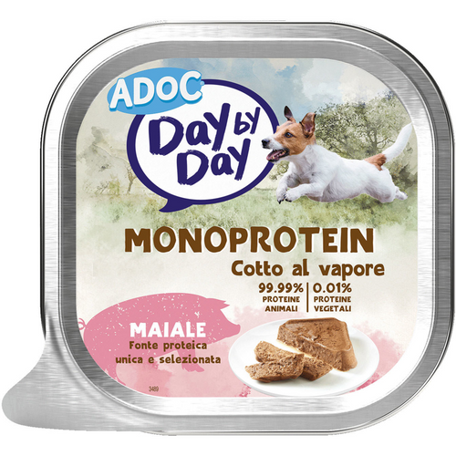 Adoc Dog Day By Day Maiale Monoprotein Cotto Al Vapore Vaschetta 100 Grammi