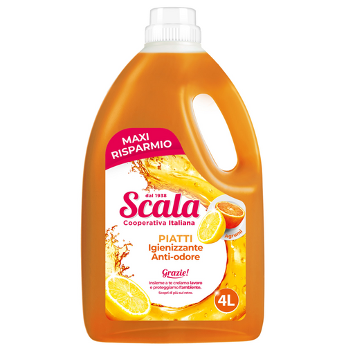 Scala Piatti Detersivo Liquido Igienizzante Anti Odore Agrumi 4 Lt