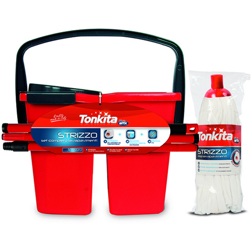 Tonkita Strizzo Set Completo Lavapavimenti, Secchio, Fiocco, Manico