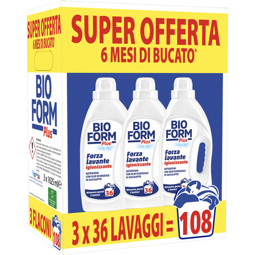 Bioform Plus Detersivo Igienizzante Lavatrice Con Olio Essenziale Di Eucalipto 36 Lavaggi 1,625 Lt X