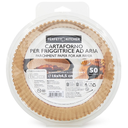 Perfetto Cartaforno Per Friggitrice Ad Aria Dm16x4,5h Cm Biodegradabile Compostabile 50 Pezzi In Ast