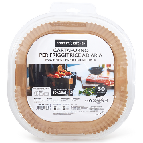 Perfetto Cartaforno Per Friggitrice Ad Aria Cm 20 X 20 X 4,5 H Biodegradabile Compostabile 50 Pezzi