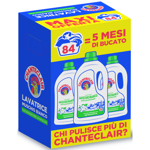 Chanteclair Detersivo Liquido Lavatrice Muschio Bianco 3 Pezzi Da 28 Lavaggi 1260 Ml