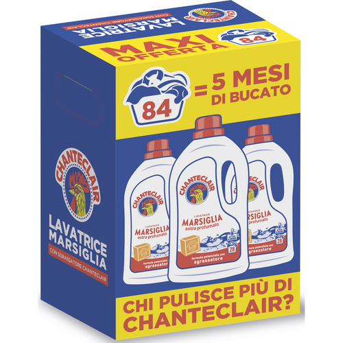 Chanteclair Detersivo Liquido Lavatrice Marsiglia 3 Pezzi Da 28 Lavaggi 1260 Ml
