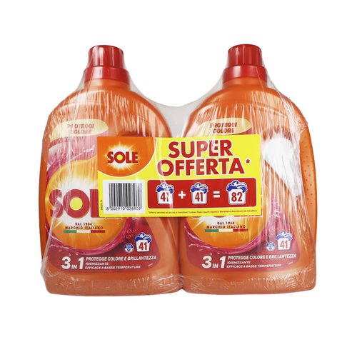 Sole Detersivo Liquido Bucato Lavatrice Proteggi Colore 2 Pezzi Da 41 Lavaggi