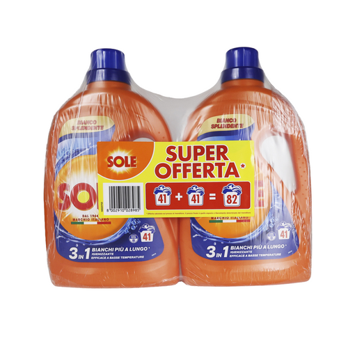 Sole Detersivo Liquido Bucato Lavatrice Bianco Splendente 2 Pezzi Da 41 Lavaggi