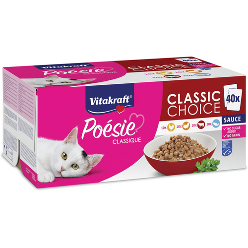 Vitakraft Poesie Classique Alimento Per Gatti In Salsa 40 Buste: 10 Pollo, 10 Tacchino, 10 Manzo, 10