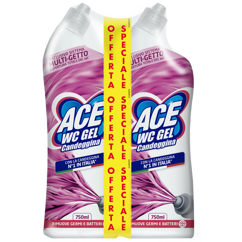 Ace Wc Gel Candeggina Con Sistema Multigetto Pacco Doppio 2 Pezzi Da 750 Ml