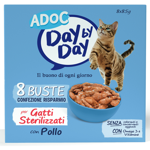 Adoc Day By Day Cats Per Gatti Sterilizzati Con Pollo Buste 8x85 Grammi
